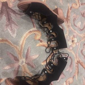 Matisse Black Lace-Up Suede Block Heel Sandals